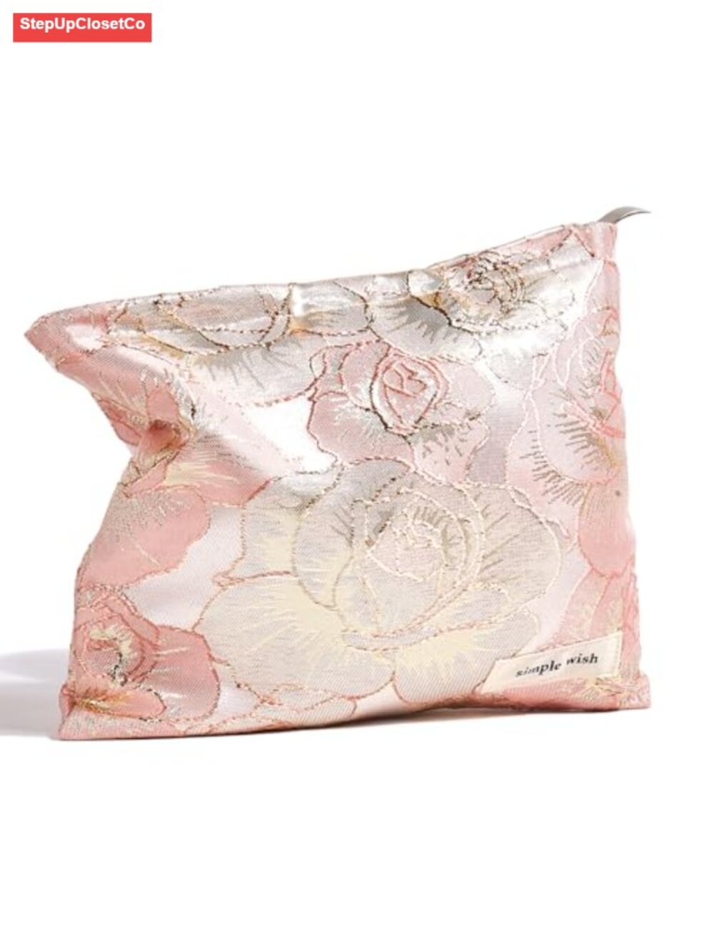 Small Floral Embroidered Makeup Bag for Purse, Canvas Cosmetic Pouch, Travel